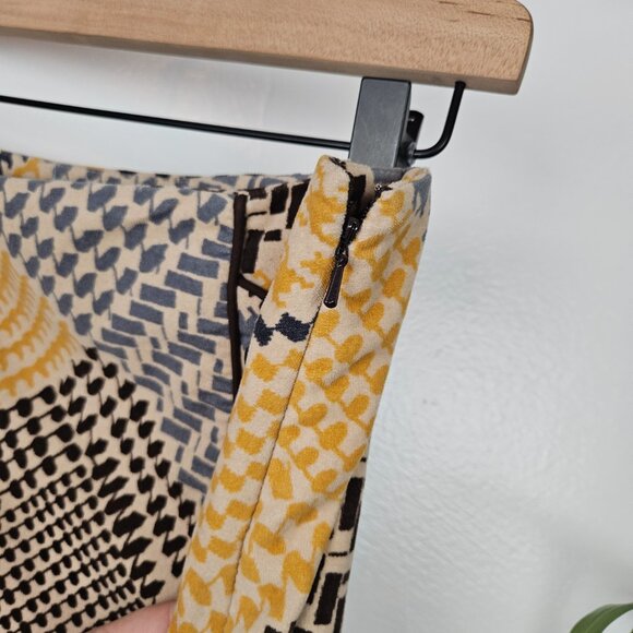 Anthropologie Maeve Velvet Houndstooth Patchwork Skirt Sz 8 Mustard‎ Brown Ivory - Picture 6 of 8